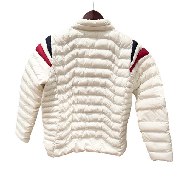 White Puffer Coat Jacket Red Blue Stripes Regal Patriotic Preppy M Ski Lodge - Picture 3 of 8